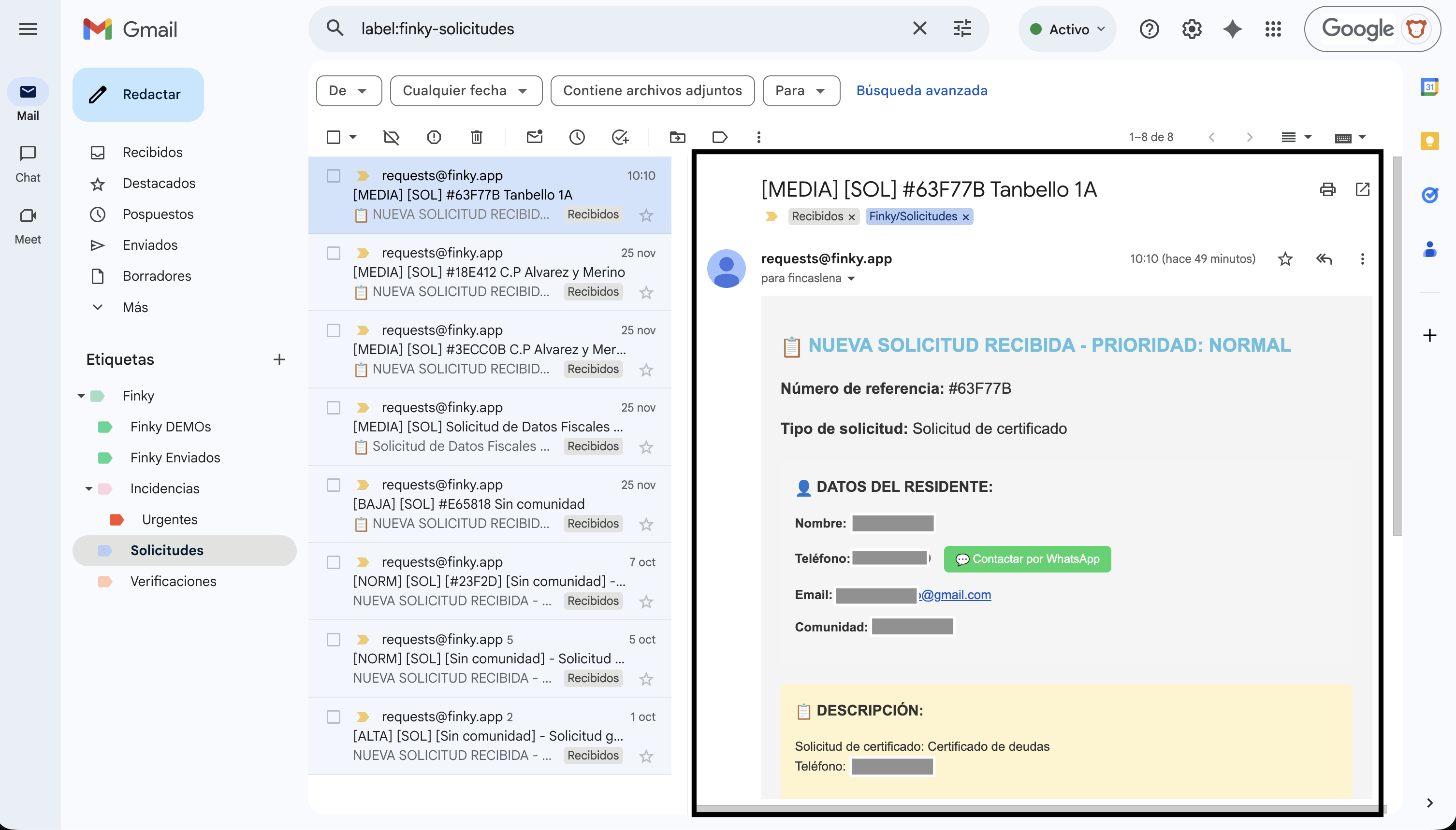 Bandeja de entrada de email