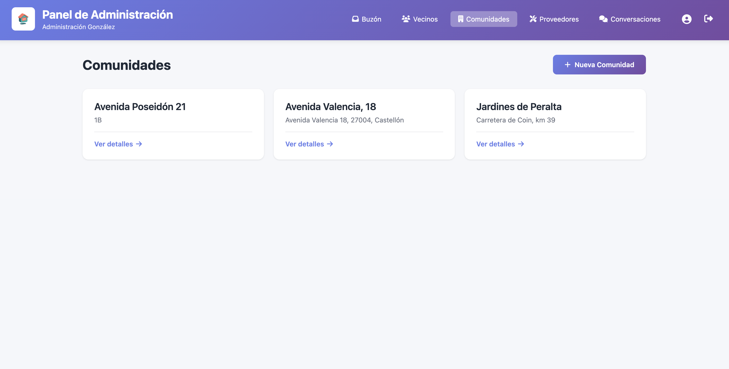 Panel de comunidades
