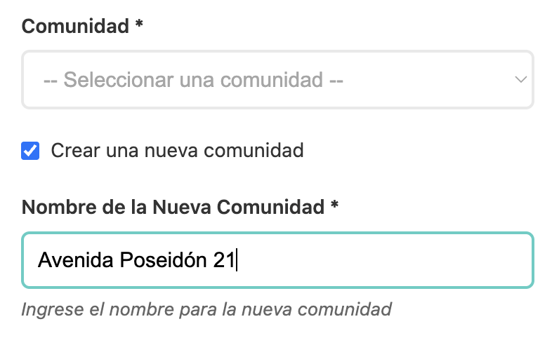 Formulario para crear comunidad durante verificación